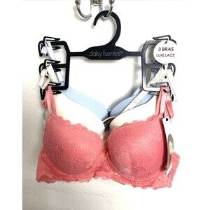 Daisy Fuentes Push Up T-shirt Bra Size 34B Women's 3-Pack Peach Beige Blue Lace